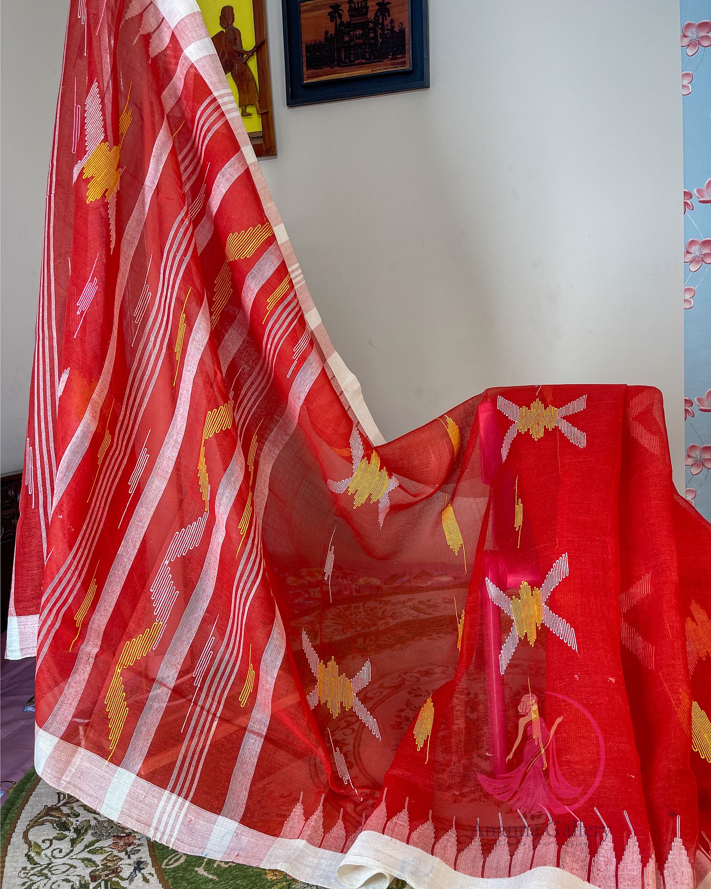 Ruby Red Monipuri Saree - Image 1